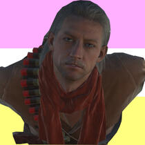 revolver ocelot in front of the twink flag